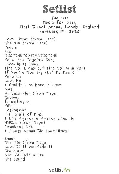 The group will perform in London on February 21-22. . The 1975 setlist